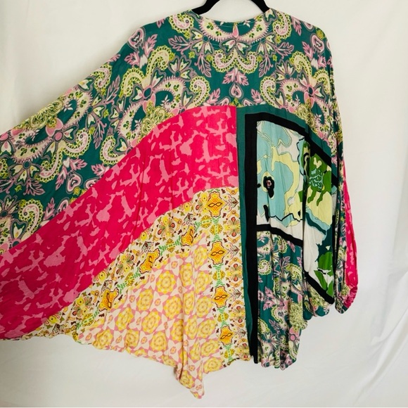 EUC Anthropologie Multicolored Mixed Pattern Pink Green Kimono Cardigan!! - Picture 9 of 13
